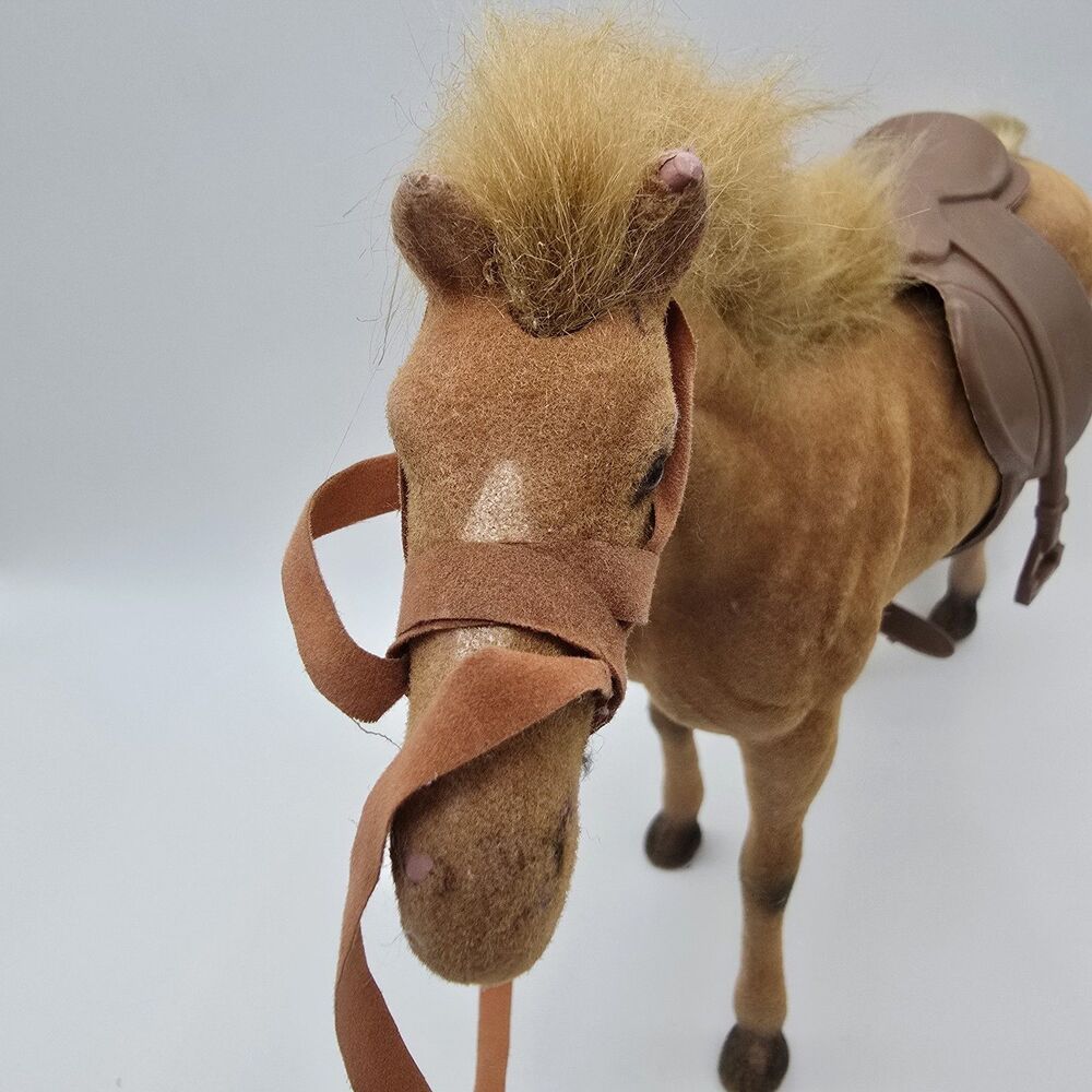 Vintage Flocked Plastic Horse Toy Figurine Pony Brown with saddle - Picture 8 of 14